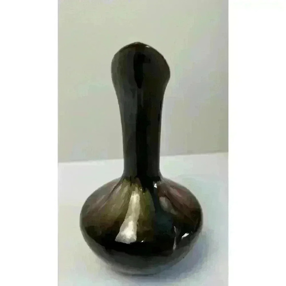 Vintage MCM Ceramic Cruet Pink Blue Gold Silver Drip Glaze Brown base Redware - Picture 5 of 10